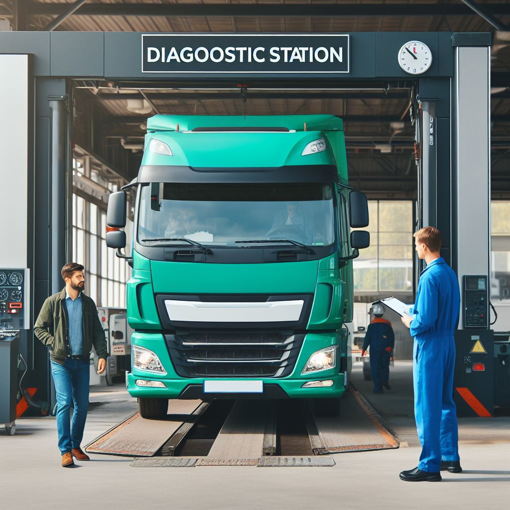 tir na stacji diagnostycznej